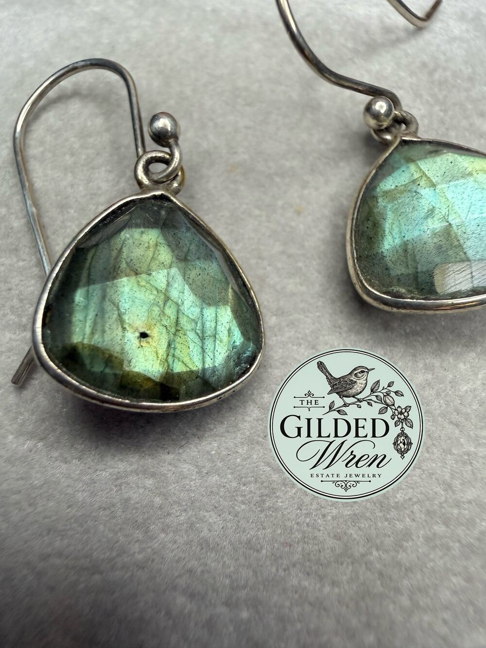 Labradorite 925 Sterling Silver Faceted Teardrop Drop Earrings 1.5” 2.69g
